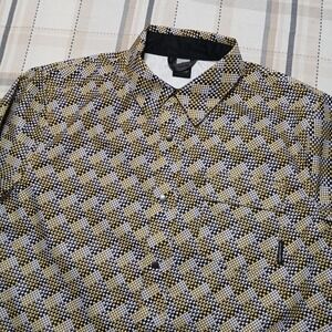 Obermeyer‎ Yellow Geometric AOP full Button Performance Ski Wind Shirt Size XL